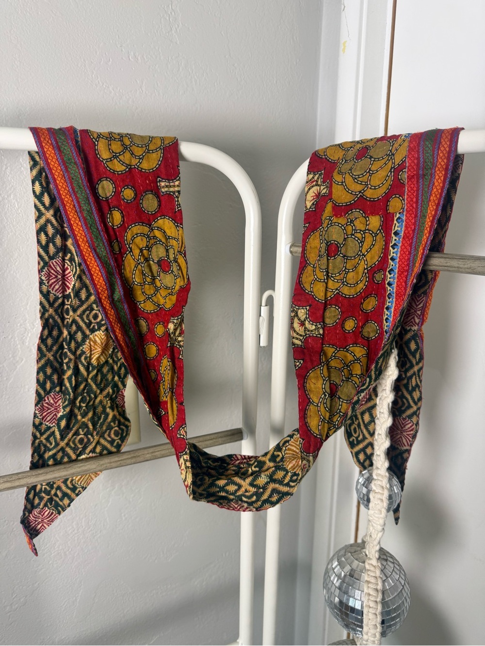 Kantha Bae Vibrant Red and Mustard Floral Kantha Scarf